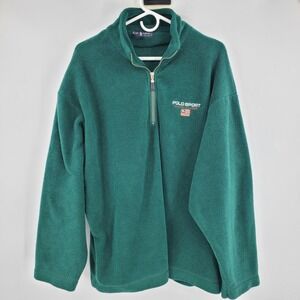 Vintage Polo Sport Ralph Lauren Green Fleece Quarter Zip Sweatshirt Made in USA